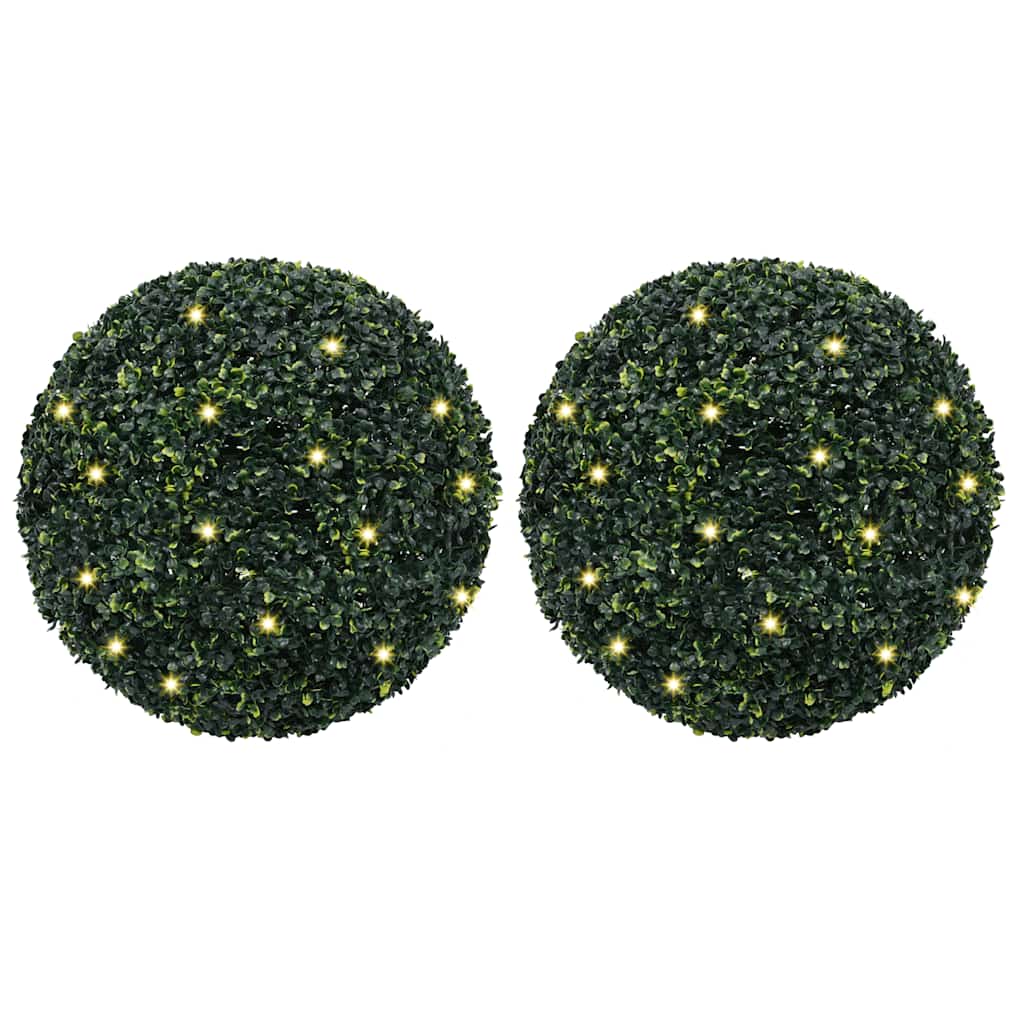 Boules de buis artificielles avec lumières LED, 2 pièces, vert, 52 cm