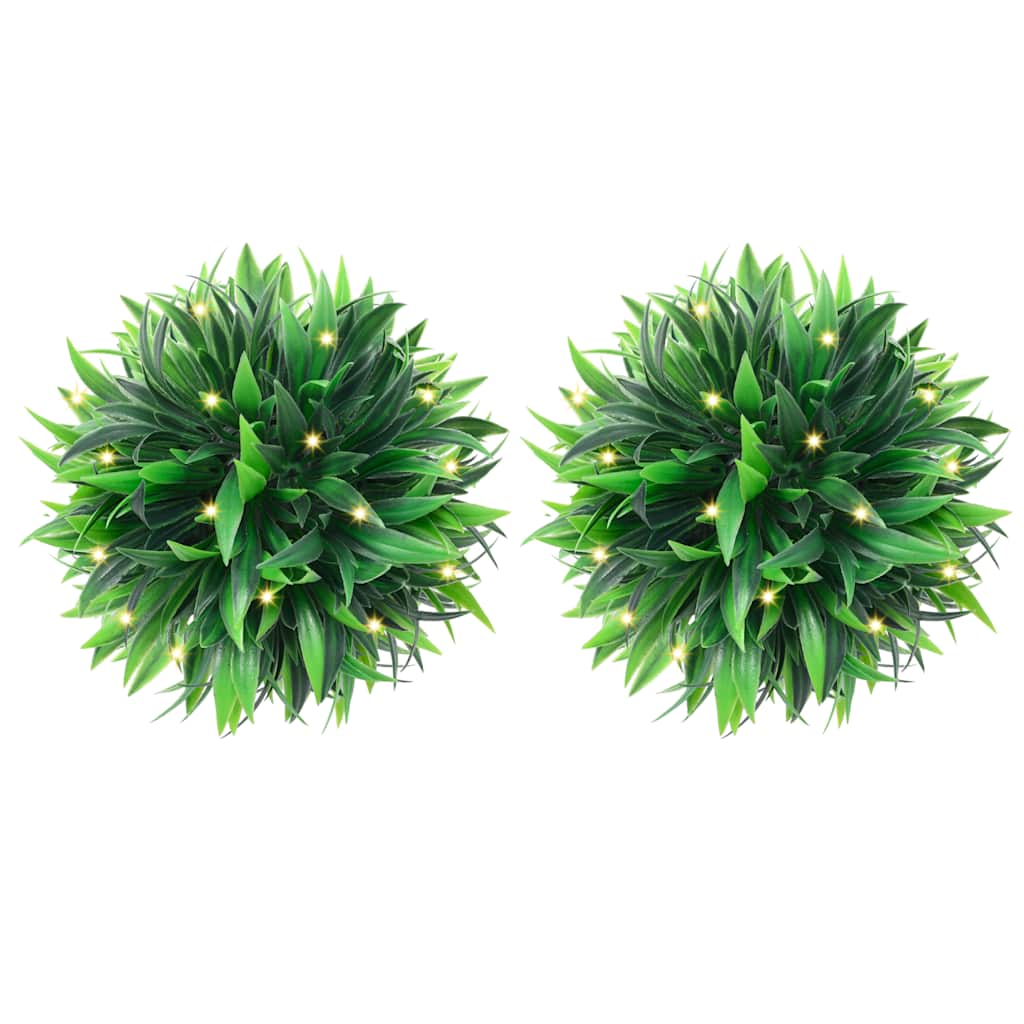 Artificial boxwood balls with LED lights, 2 pieces, green, 20 cm