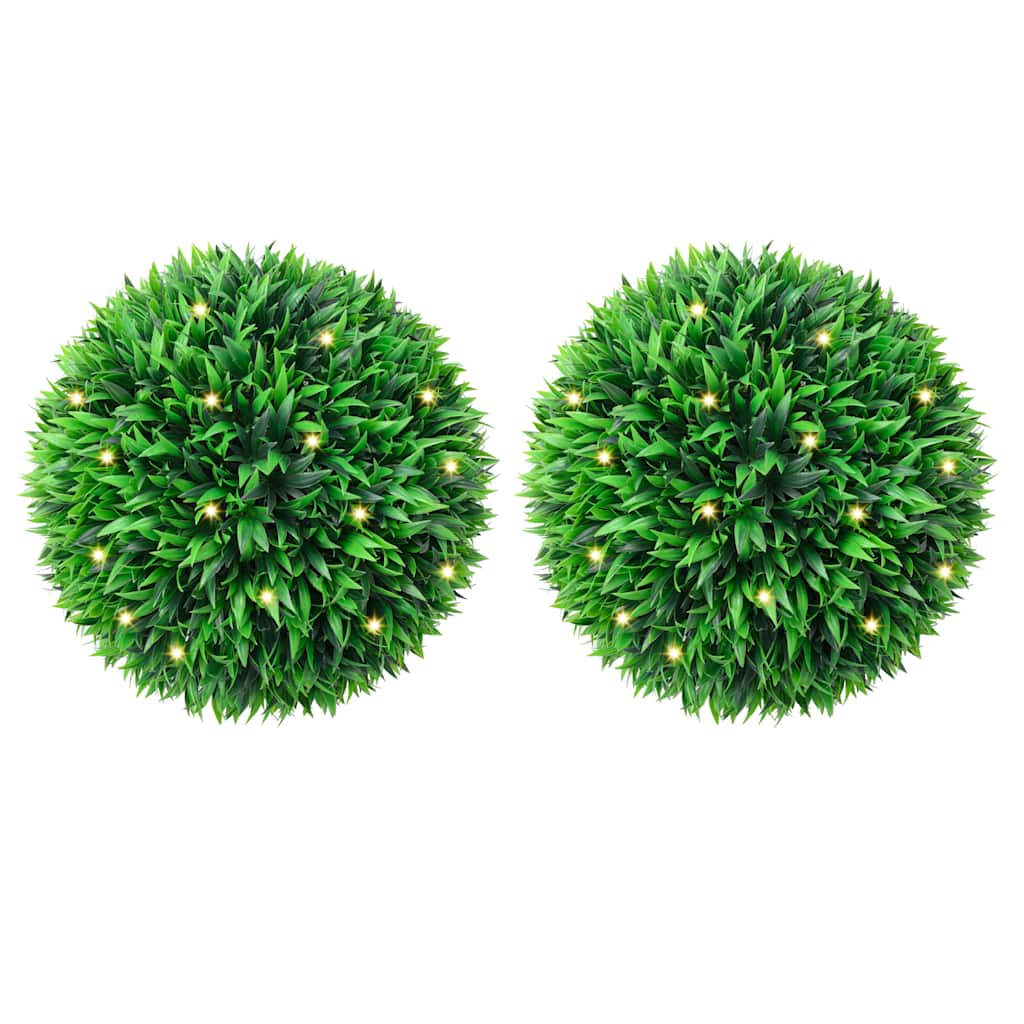 Artificial boxwood balls with LED lights, 2 pieces, green, 38 cm
