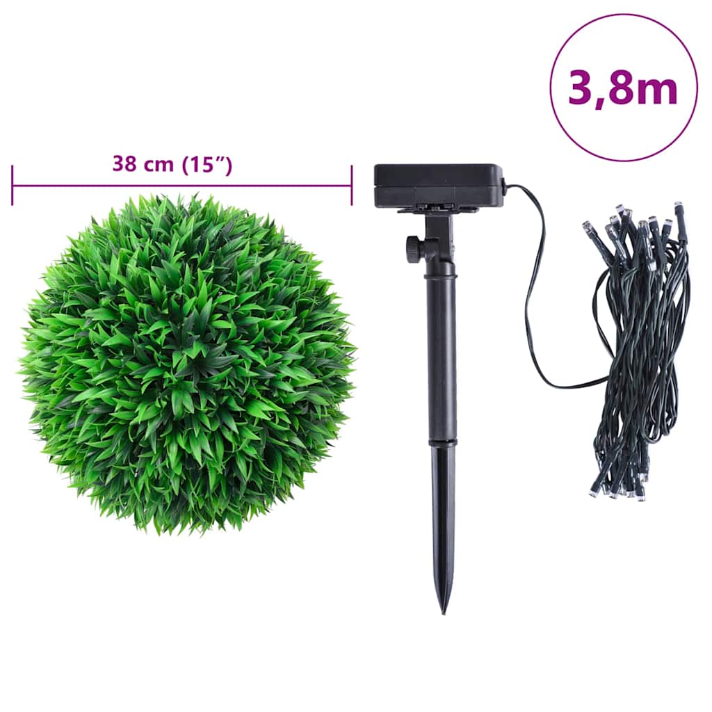 Artificial boxwood balls with LED lights, 2 pieces, green, 38 cm