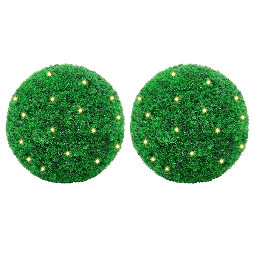 Artificial boxwood balls with LED lights, 2 pieces, green, 52 cm