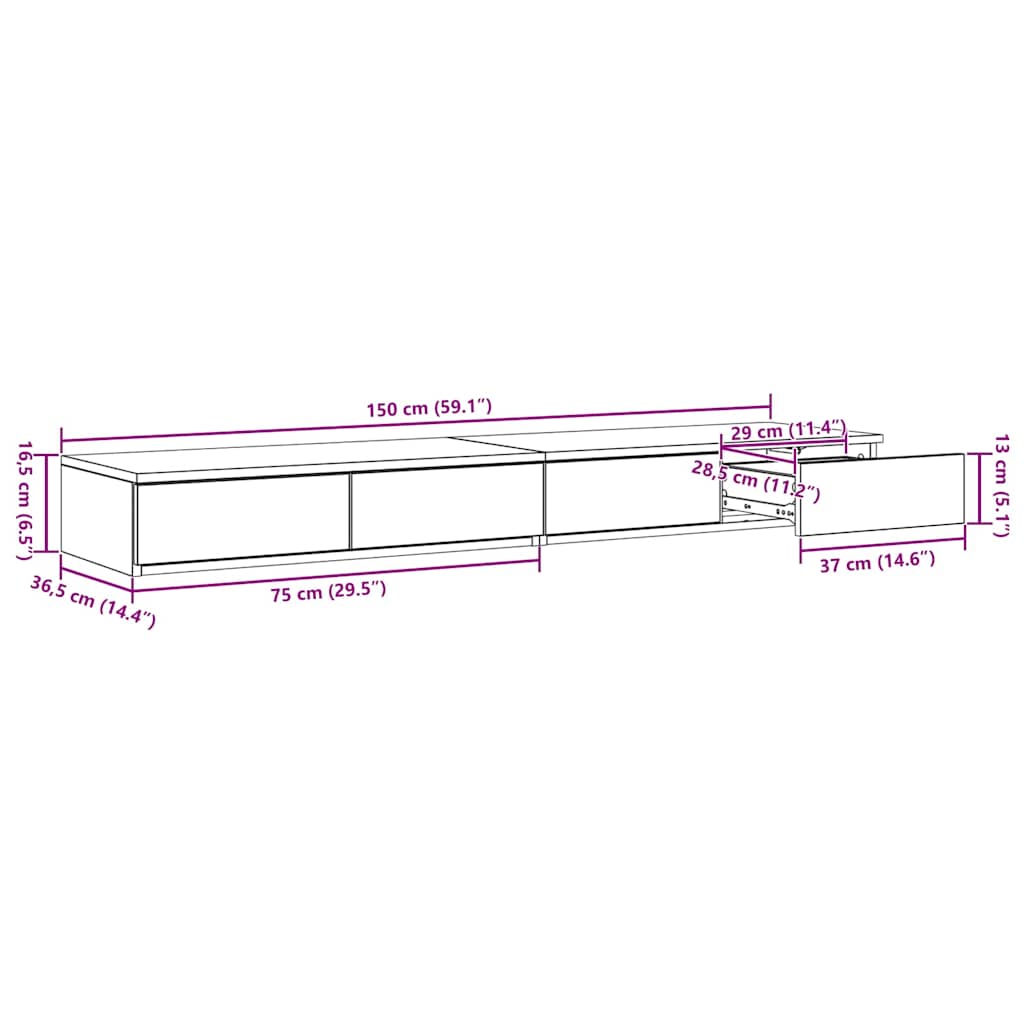 Bettschubladen Altholz 150 x 36,5 x 16,5 cm Holzwerkstoff