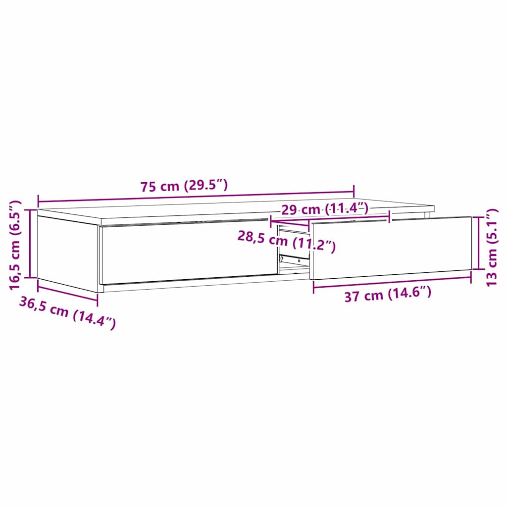 Bettschubladen Altholz 75 x 36,5 x 16.5 cm Holzwerkstoff