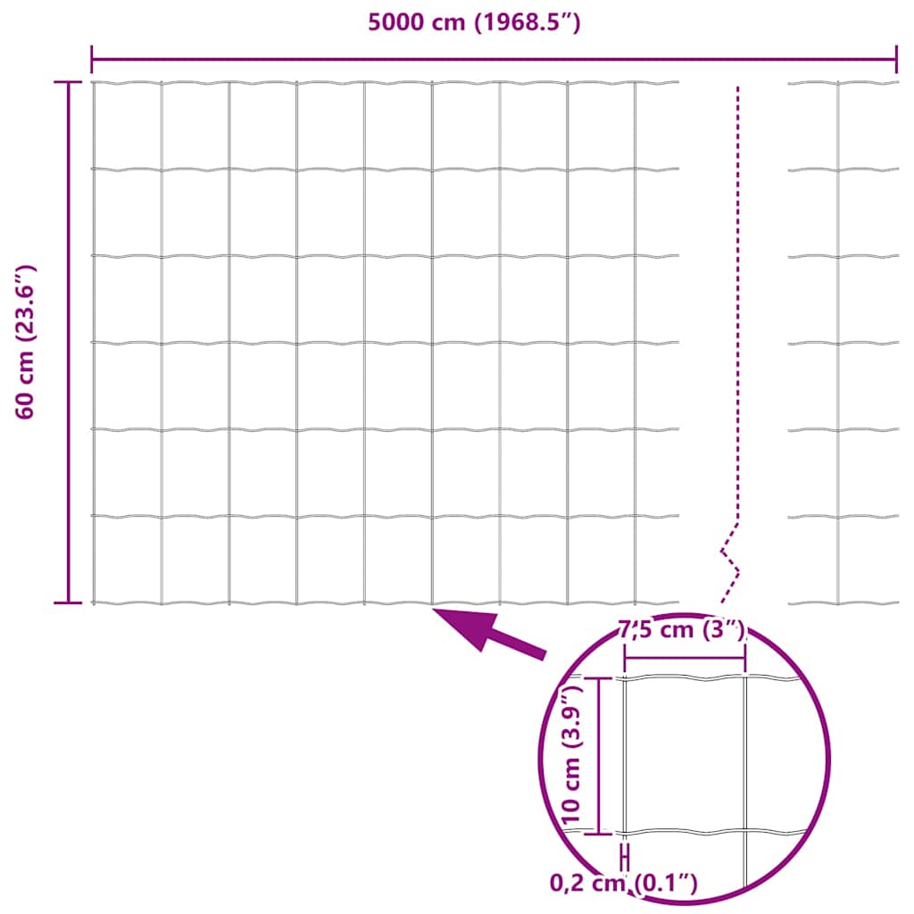 Eurozaun Grau 0,6 x 50 m PVC-beschichtetes Eisen