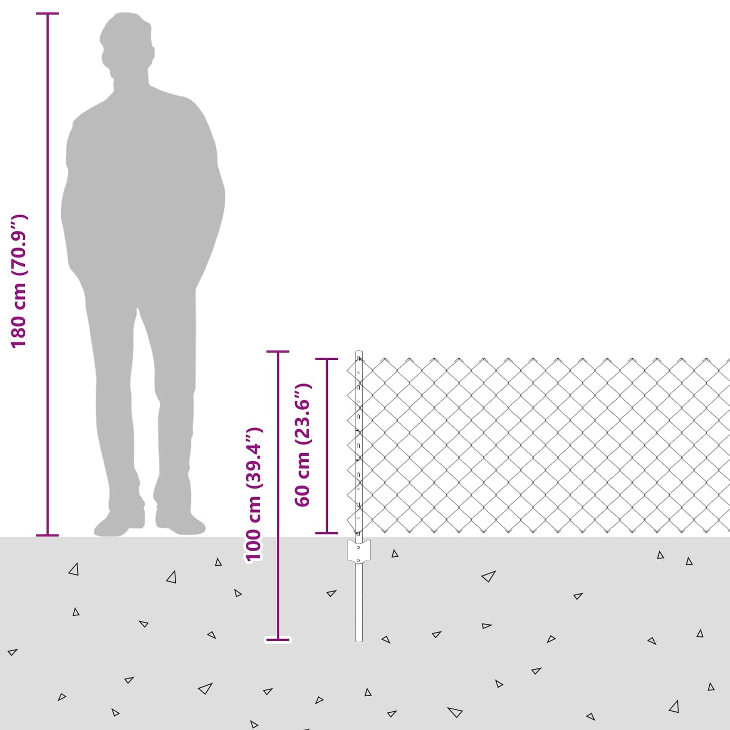Maschendrahtzaun mit Pfosten 10 x 0,6 m PVC-beschichteter Stahl