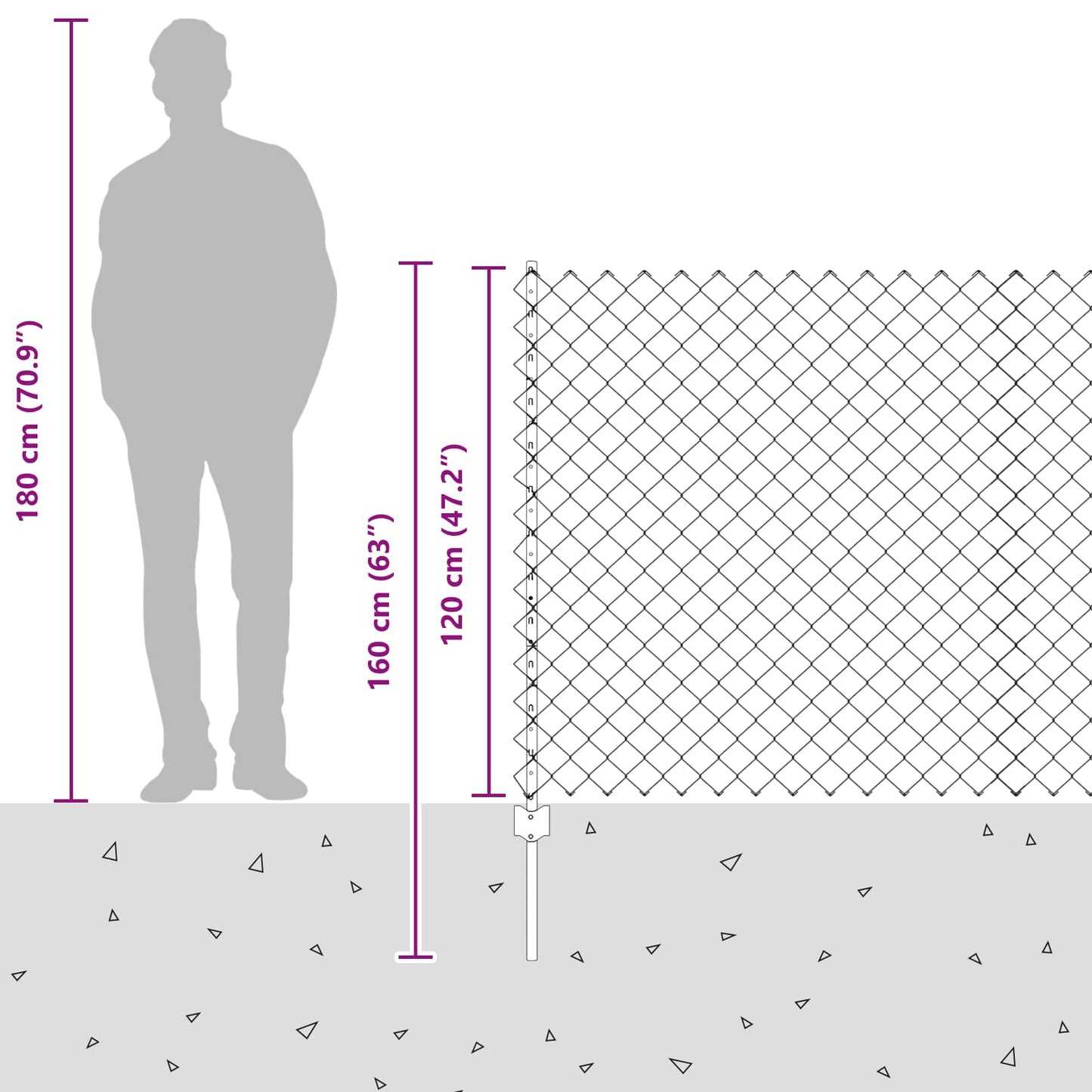 Maschendrahtzaun mit Pfosten 25 x 1,2 m PVC-beschichteter Stahl