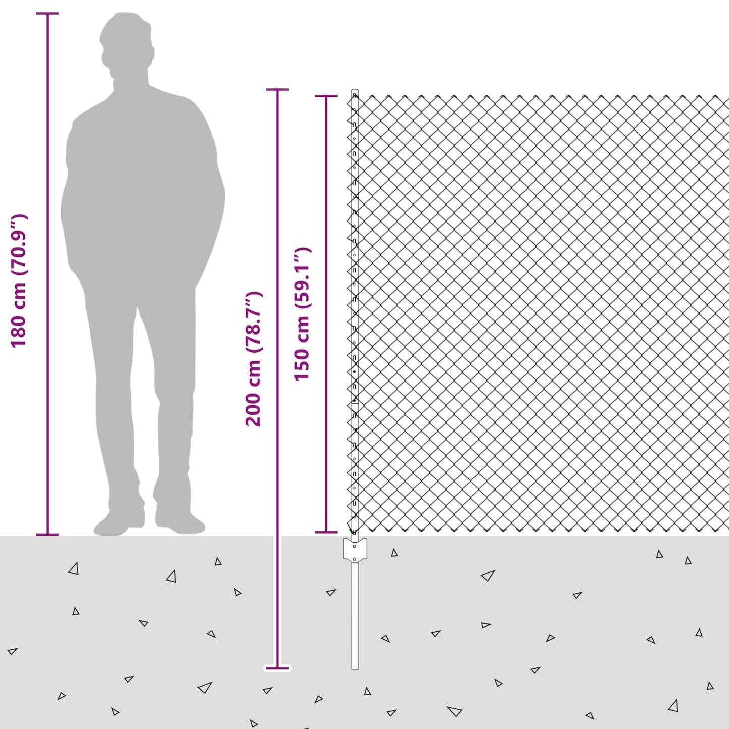 Maschendrahtzaun mit Pfosten 10 x 1,5 m PVC-beschichteter Stahl
