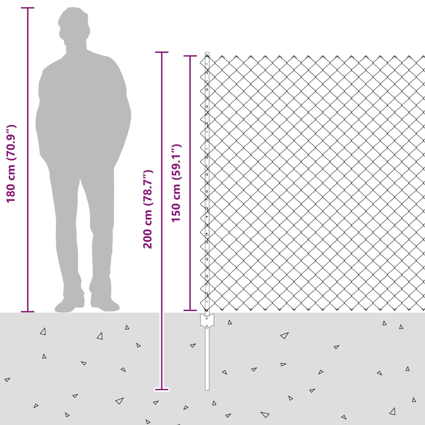 Maschendrahtzaun mit Pfosten 10 x 1,5 m PVC-beschichteter Stahl