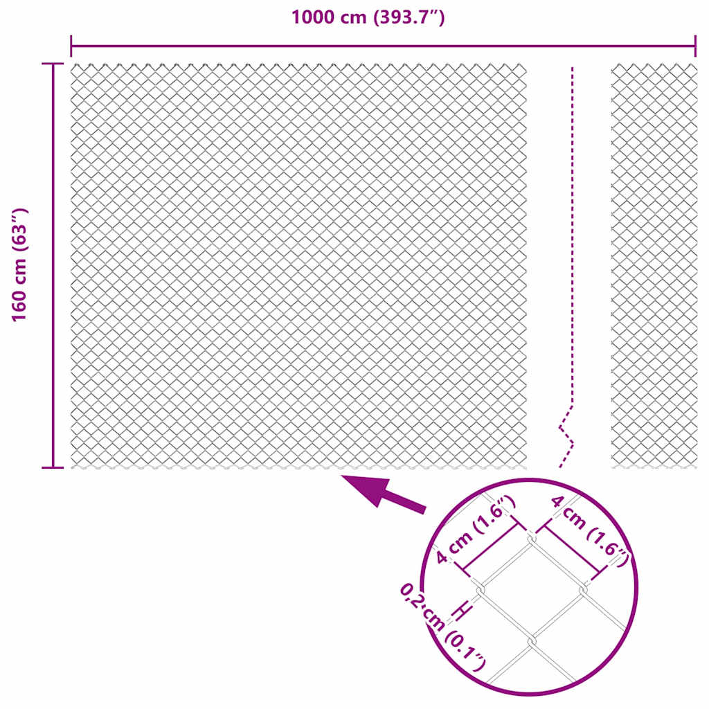 Kettenzaun mit Pfosten 10 x 1,6 m Feuerverzinkter Stahl Silber