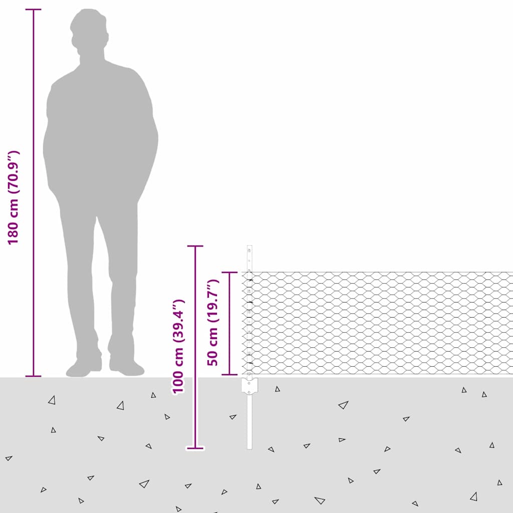 Sechseckzaun mit Pfosten 25 x 0,5 m PVC-beschichteter Stahl
