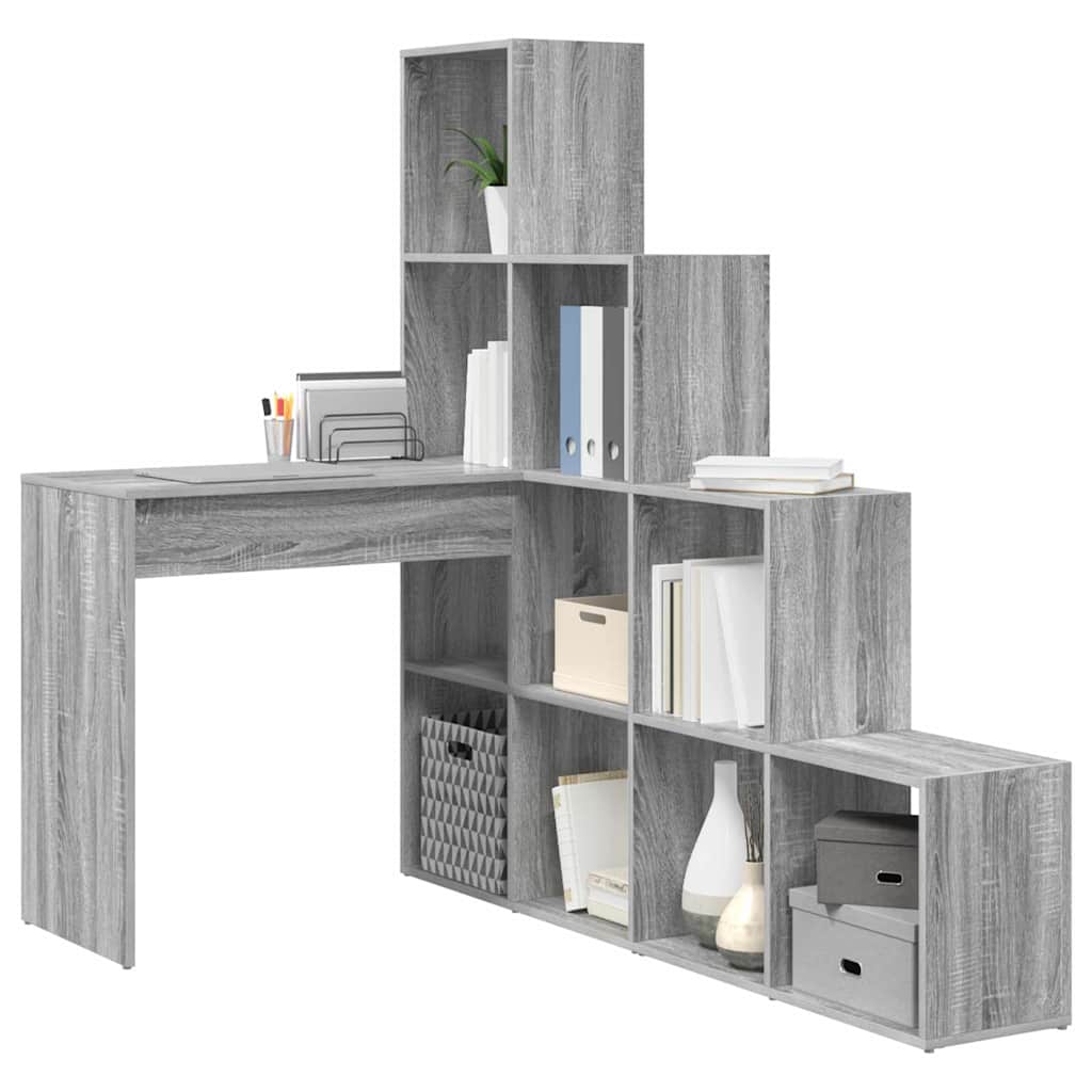 Eckschreibtisch mit Regal Grau Sonoma 101,5 x 149,5 x 149,5 cm