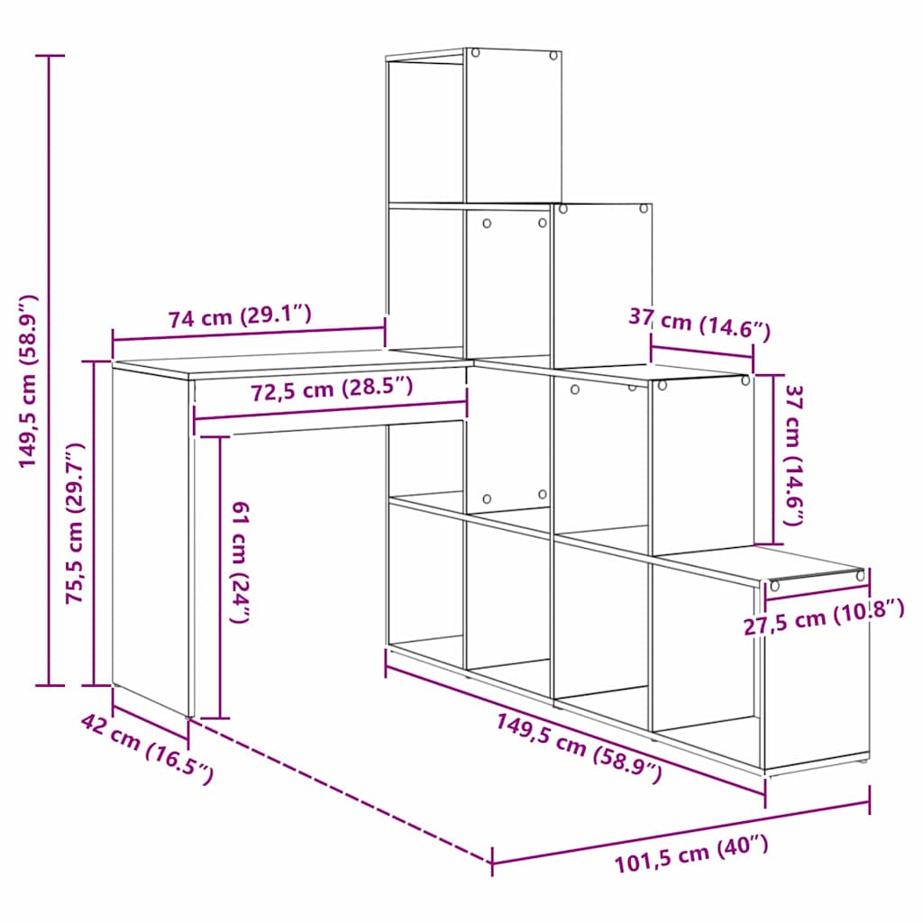 Eckschreibtisch Altholz 101,5 x 149,5 x 149,5 cm Holzwerkstoff