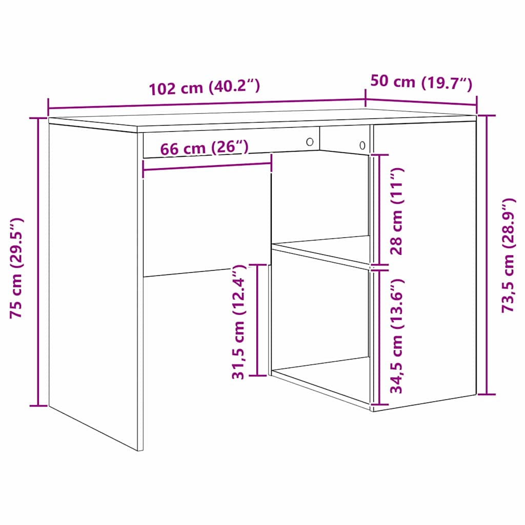 Eckschreibtisch 2 pcs Eiche handwerklich 102 x 50 x 75 cm