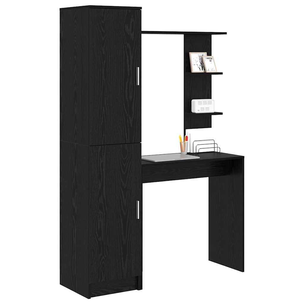 Schreibtisch mit Stauraum mit Regal 2 pcs Schwarz Eichen-Optik