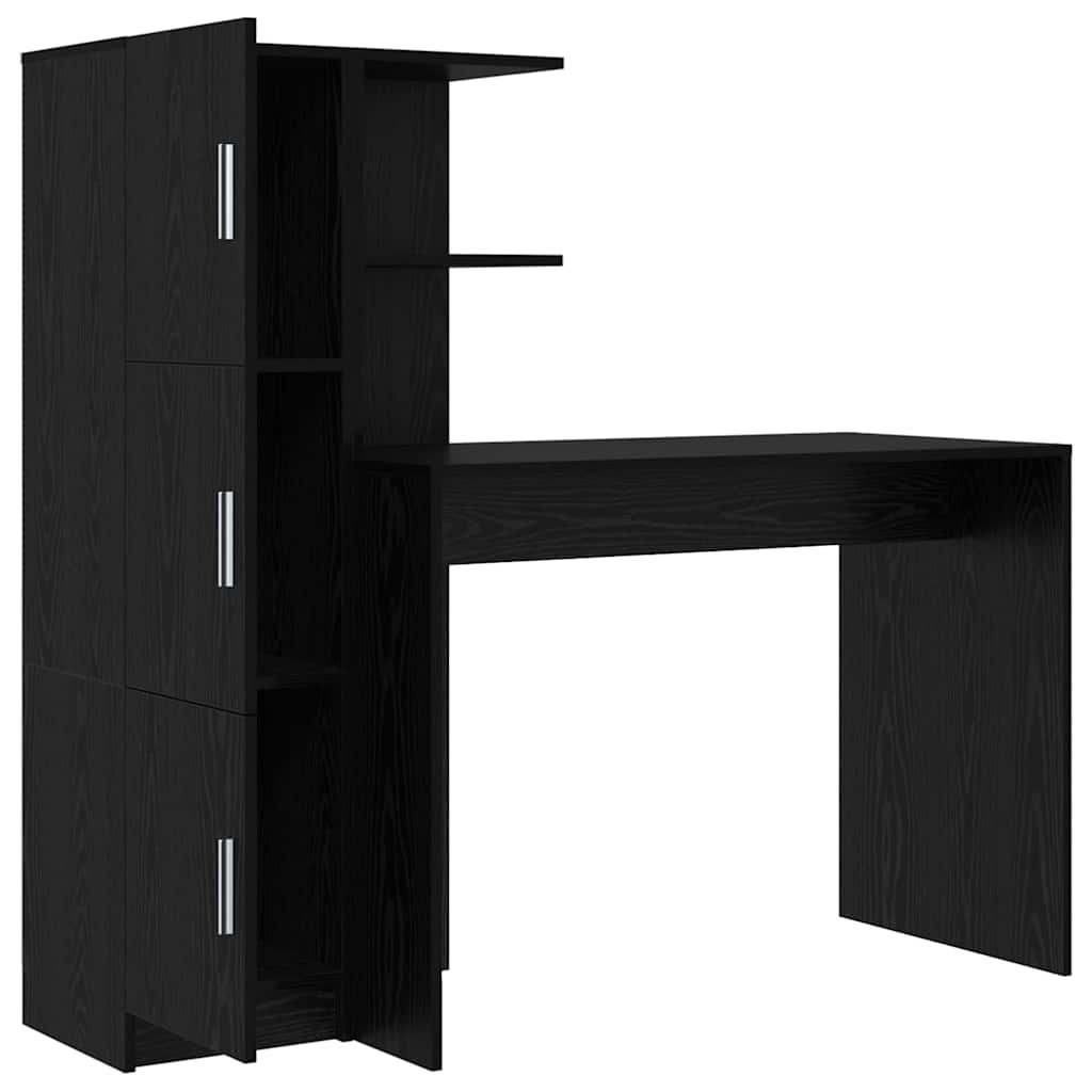Schreibtisch mit Stauraum mit Regal 2 pcs Schwarz Eichen-Optik