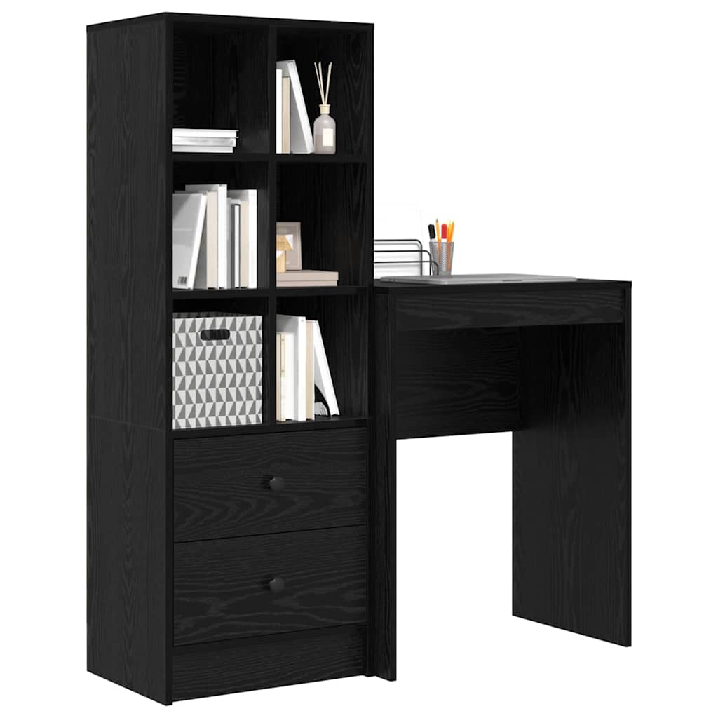 Schreibtisch mit Stauraum mit Regal 2 pcs Schwarz Eichen-Optik