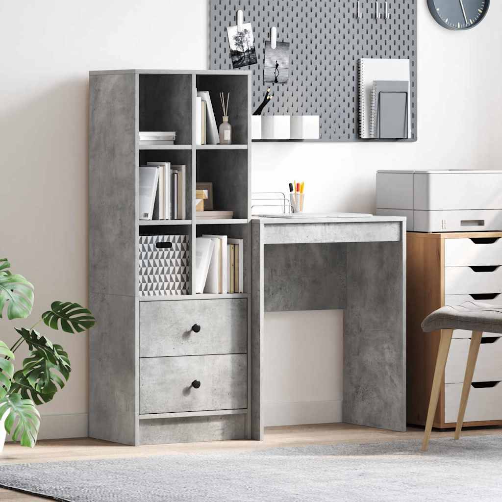 Schreibtisch mit Stauraum 2 pcs Beton Grau 45,5 x 34 x 127 cm