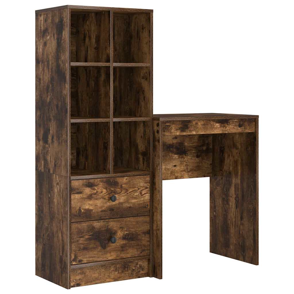 Schreibtisch mit Stauraum mit Regal 2 pcs Geräucherte Eiche