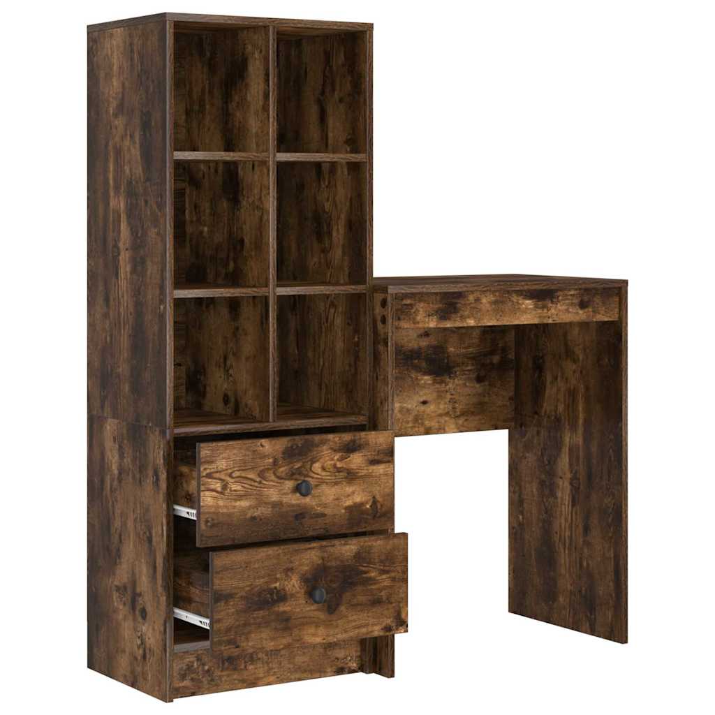 Schreibtisch mit Stauraum mit Regal 2 pcs Geräucherte Eiche