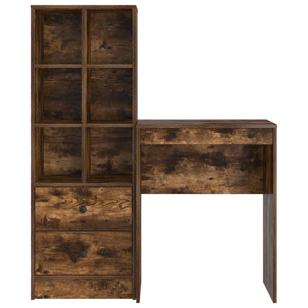 Schreibtisch mit Stauraum mit Regal 2 pcs Geräucherte Eiche