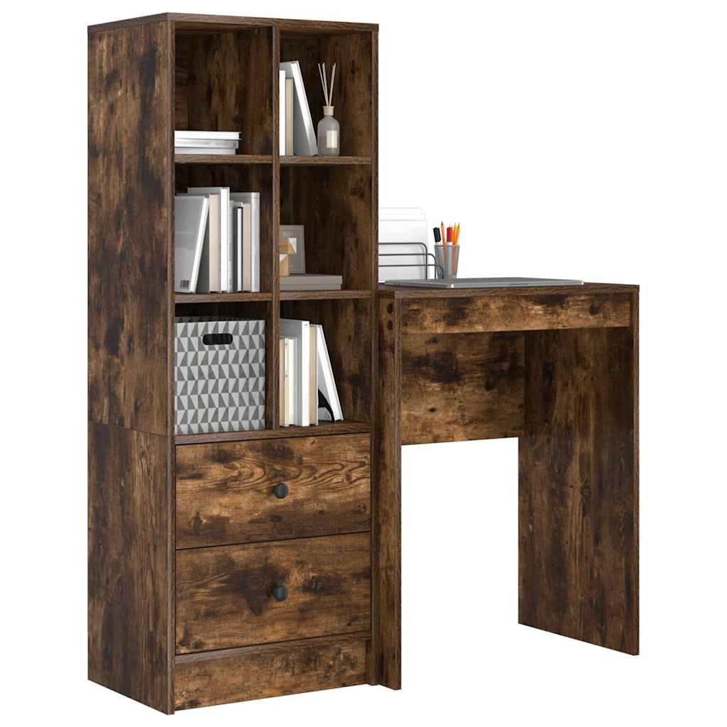 Schreibtisch mit Stauraum mit Regal 2 pcs Geräucherte Eiche