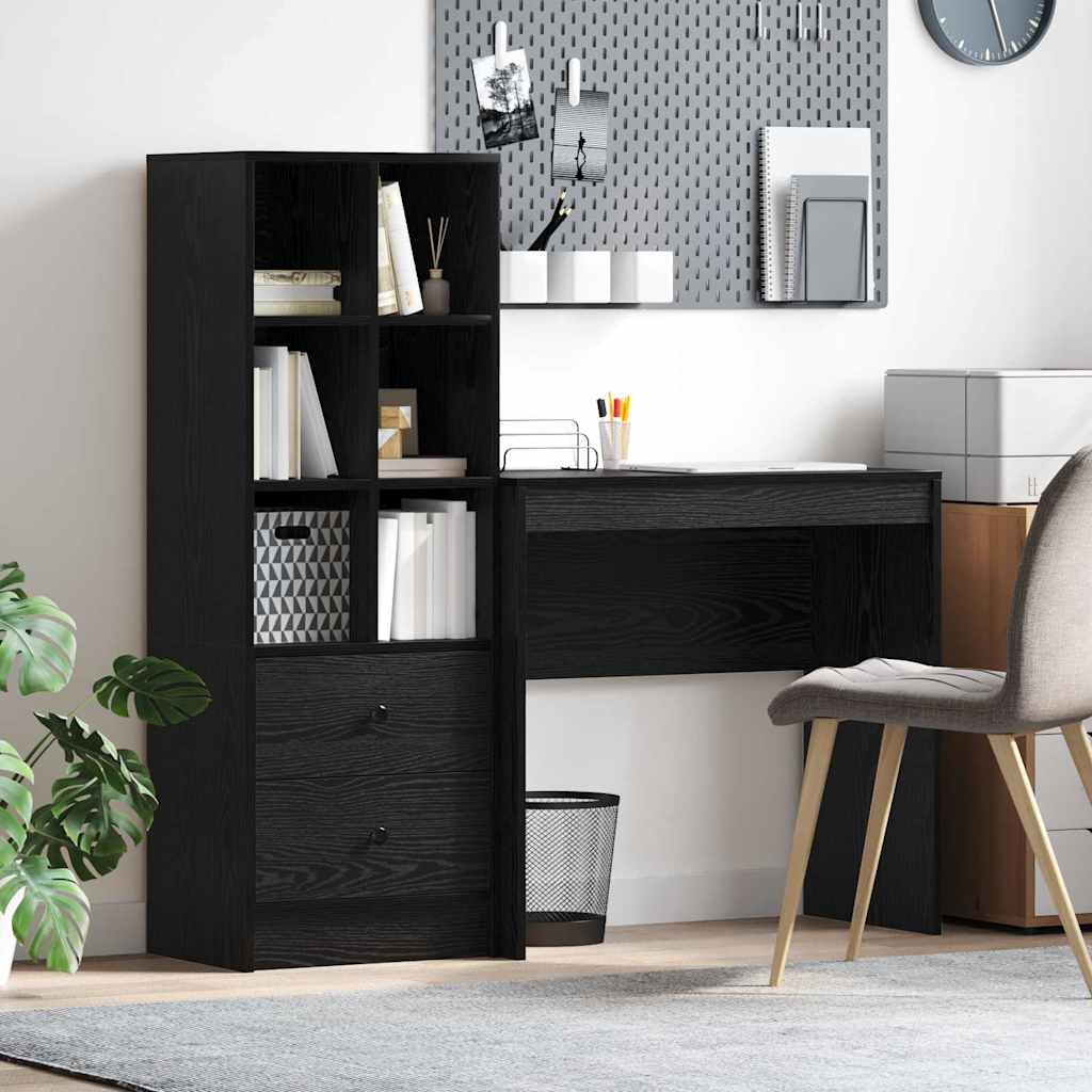 Schreibtisch mit Stauraum mit Regal 2 pcs Schwarz Eichen-Optik