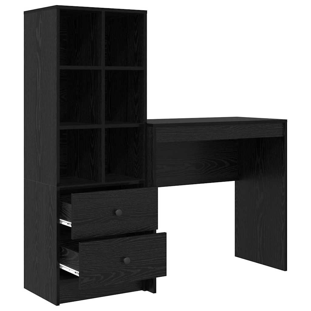 Schreibtisch mit Stauraum mit Regal 2 pcs Schwarz Eichen-Optik