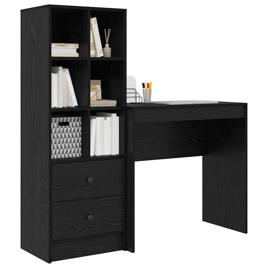 Schreibtisch mit Stauraum mit Regal 2 pcs Schwarz Eichen-Optik