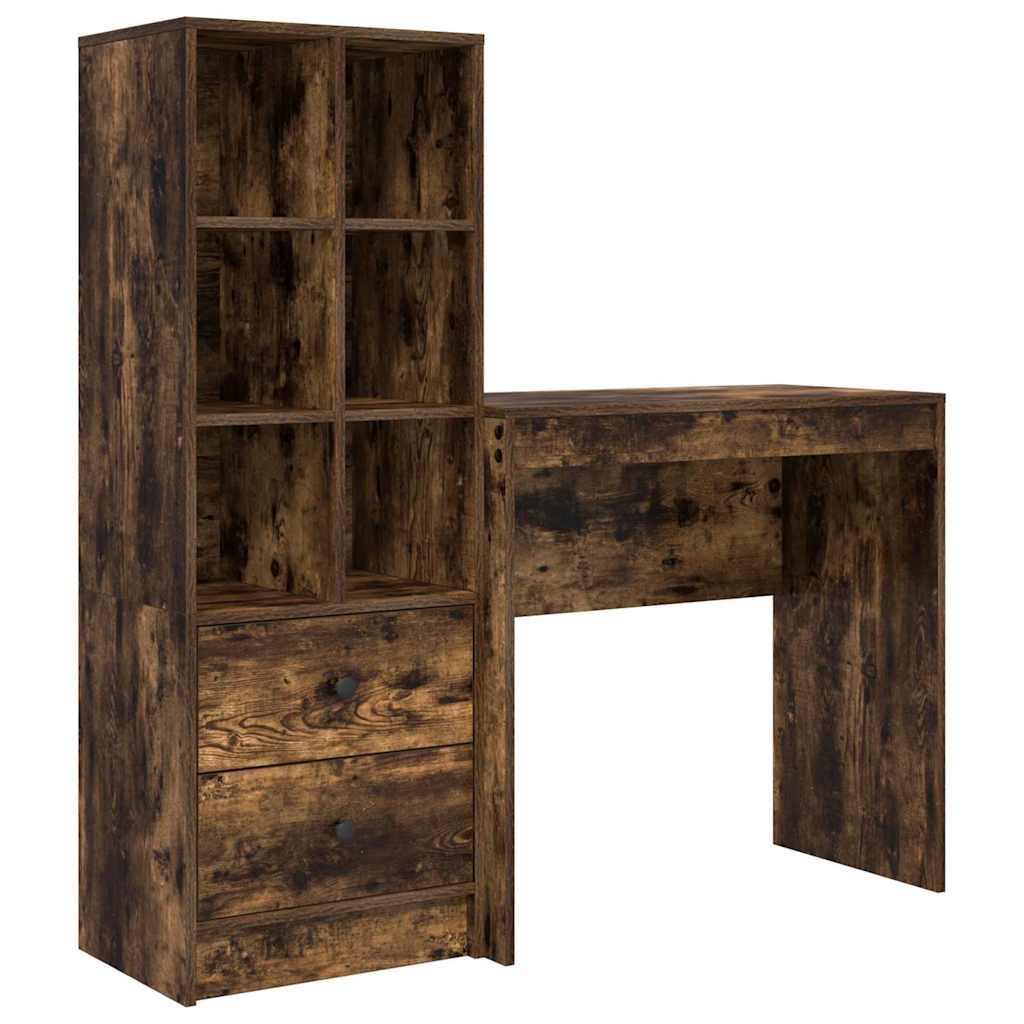 Schreibtisch mit Stauraum mit Regal 2 pcs Geräucherte Eiche