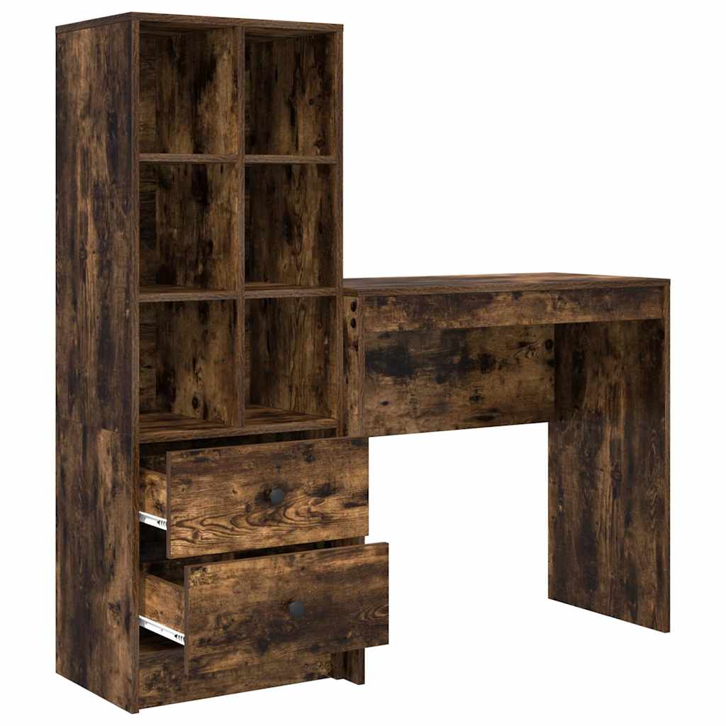 Schreibtisch mit Stauraum mit Regal 2 pcs Geräucherte Eiche