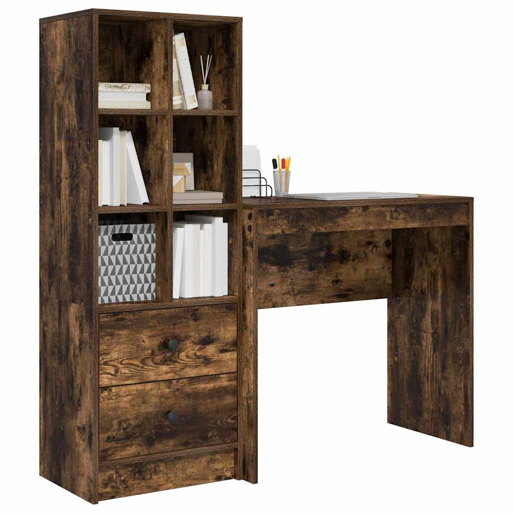 Schreibtisch mit Stauraum mit Regal 2 pcs Geräucherte Eiche