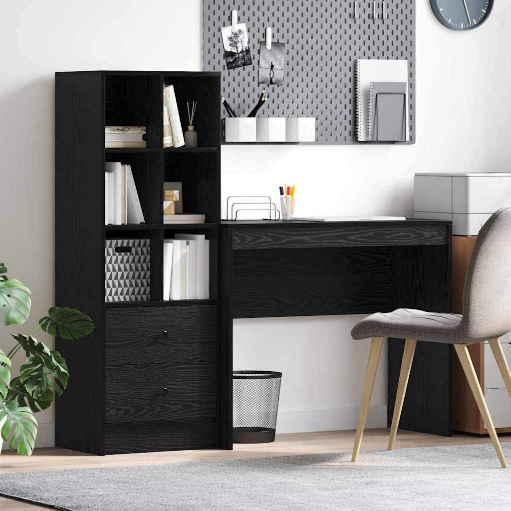 Schreibtisch mit Stauraum mit Regal 2 pcs Schwarz Eichen-Optik