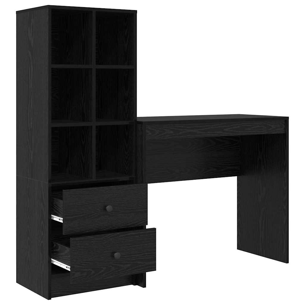 Schreibtisch mit Stauraum mit Regal 2 pcs Schwarz Eichen-Optik