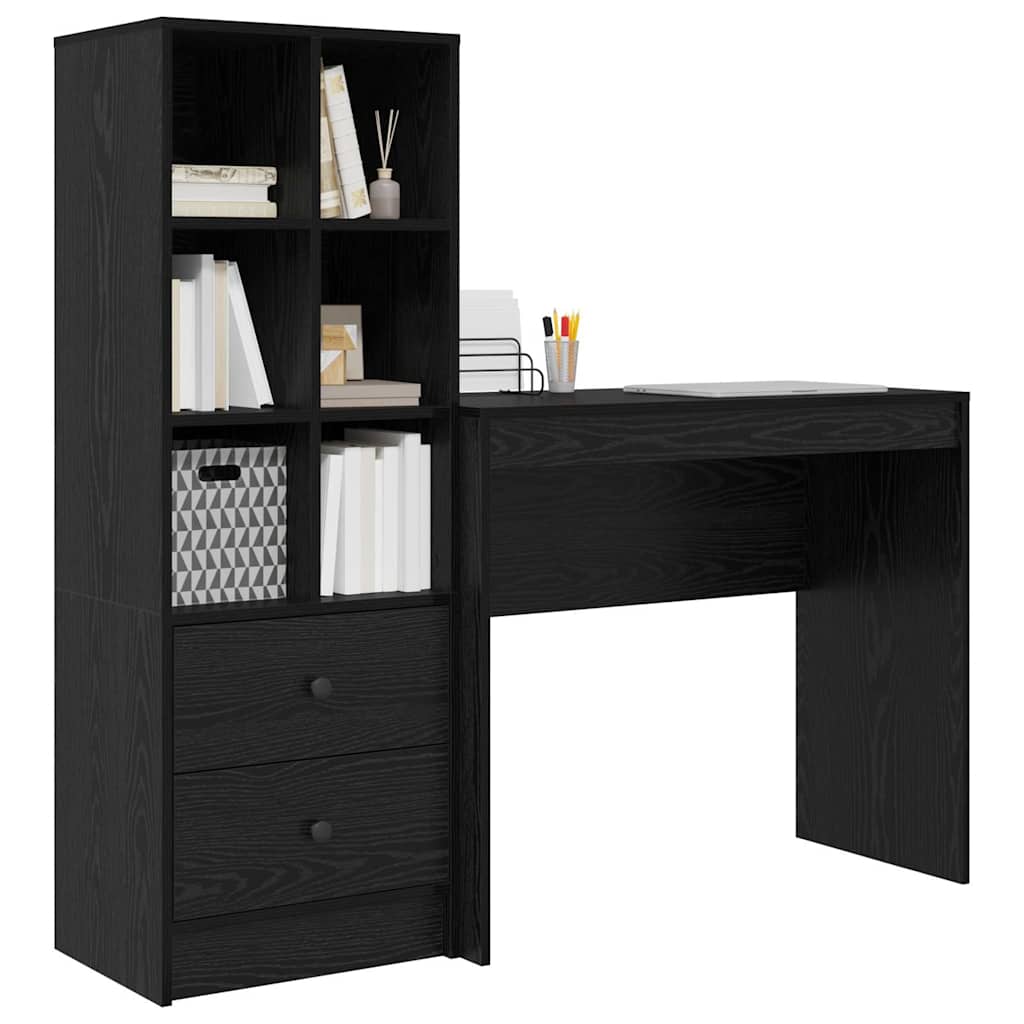 Schreibtisch mit Stauraum mit Regal 2 pcs Schwarz Eichen-Optik