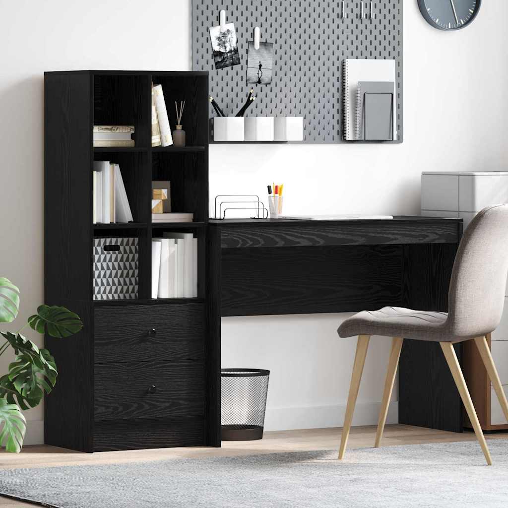 Schreibtisch mit Stauraum mit Regal 2 pcs Schwarz Eichen-Optik