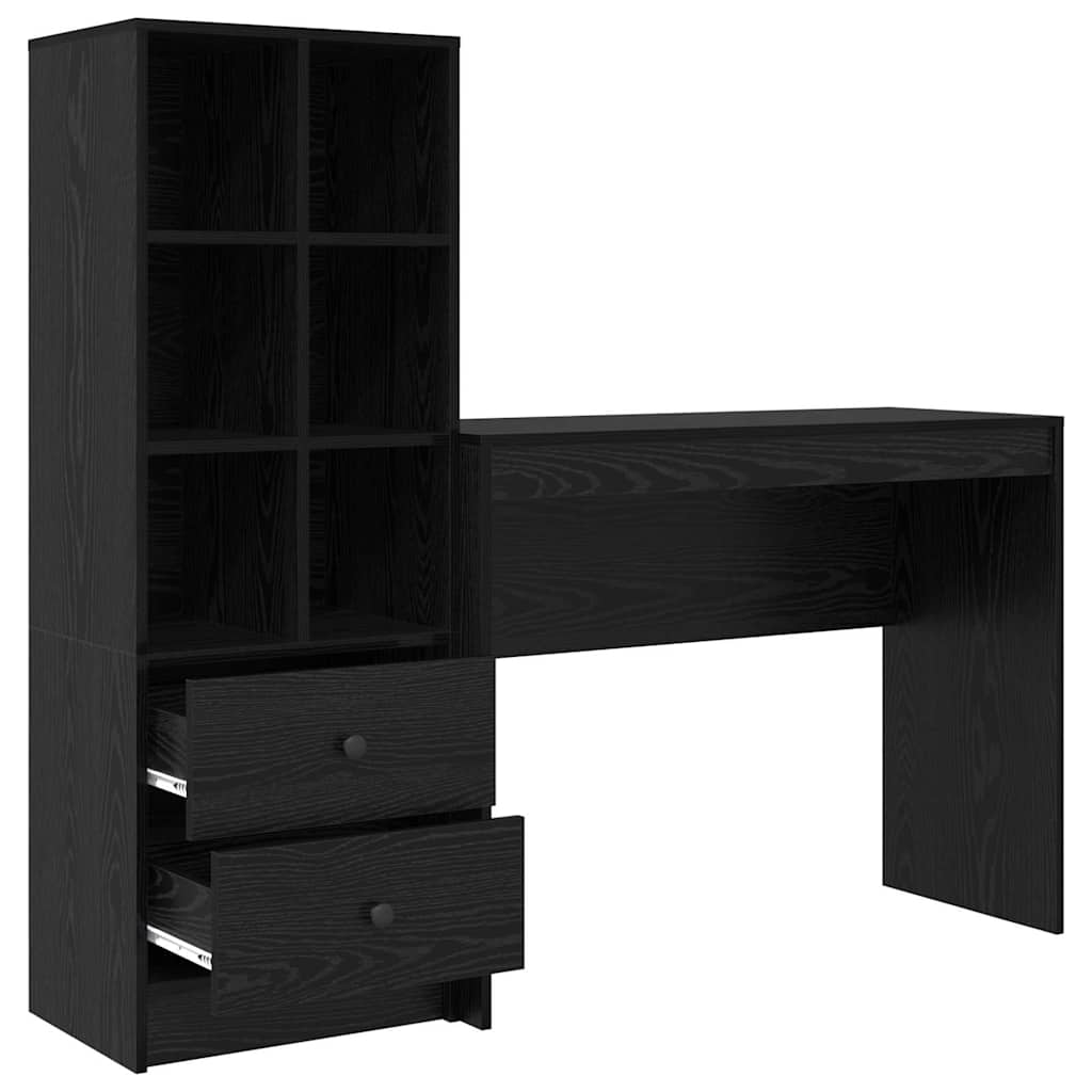 Schreibtisch mit Stauraum mit Regal 2 pcs Schwarz Eichen-Optik