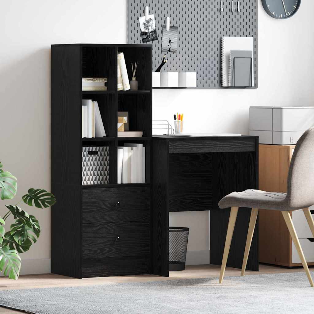 Schreibtisch mit Stauraum mit Regal 2 pcs Schwarz Eichen-Optik