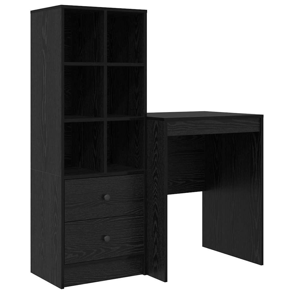 Schreibtisch mit Stauraum mit Regal 2 pcs Schwarz Eichen-Optik