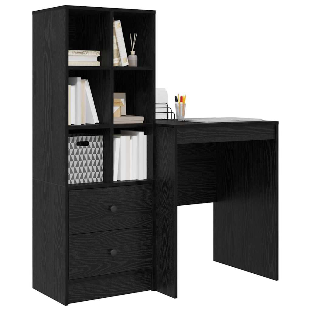 Schreibtisch mit Stauraum mit Regal 2 pcs Schwarz Eichen-Optik