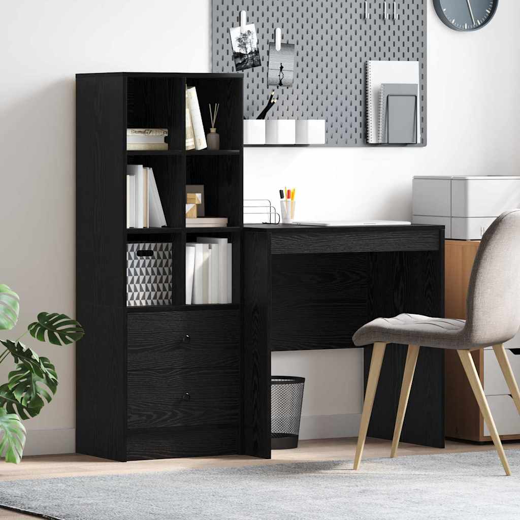 Schreibtisch mit Stauraum mit Regal 2 pcs Schwarz Eichen-Optik