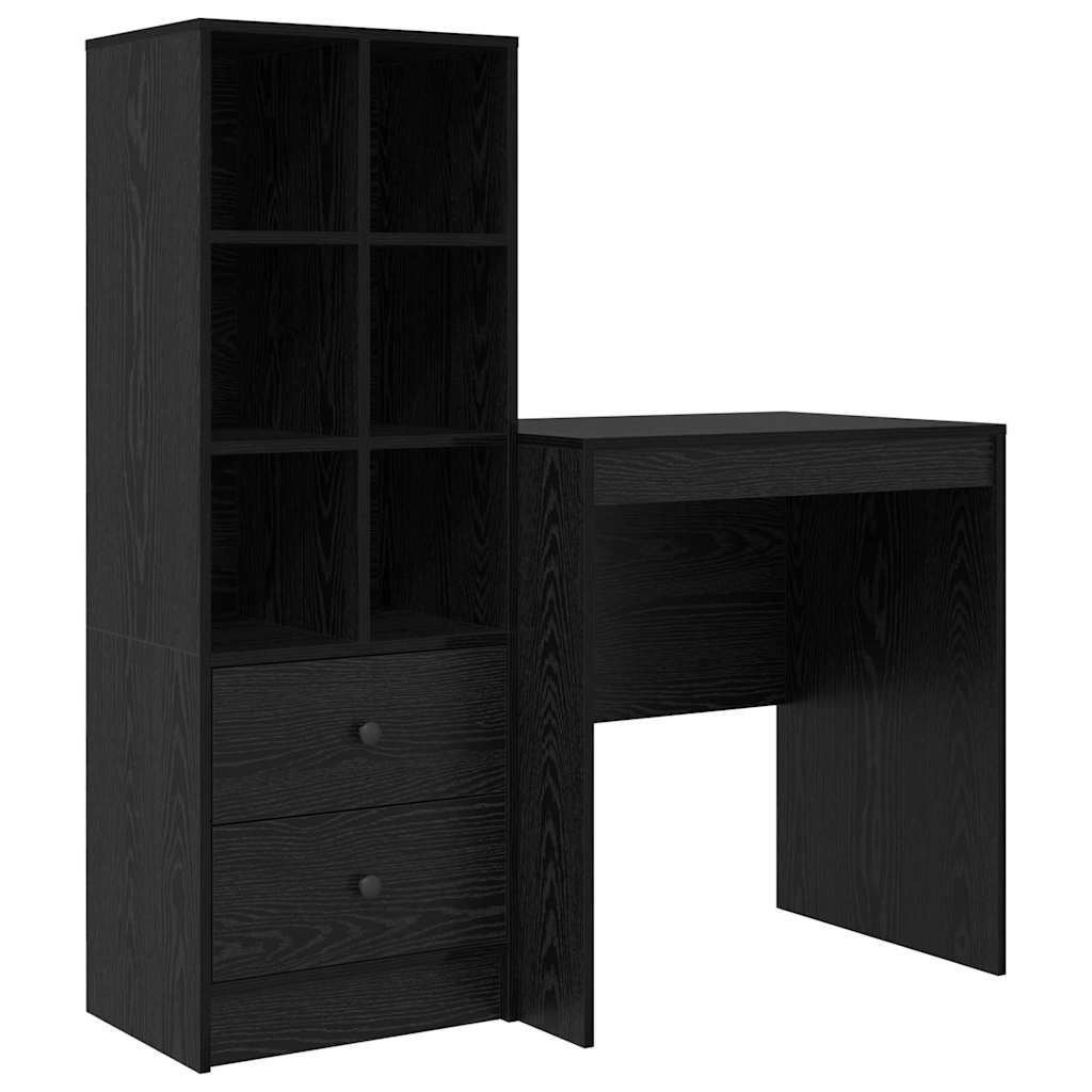 Schreibtisch mit Stauraum mit Regal 2 pcs Schwarz Eichen-Optik