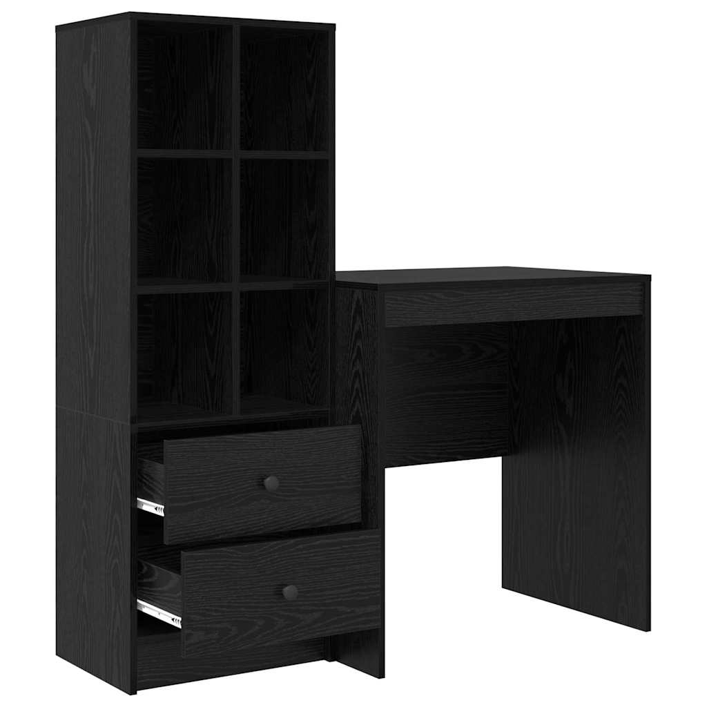 Schreibtisch mit Stauraum mit Regal 2 pcs Schwarz Eichen-Optik