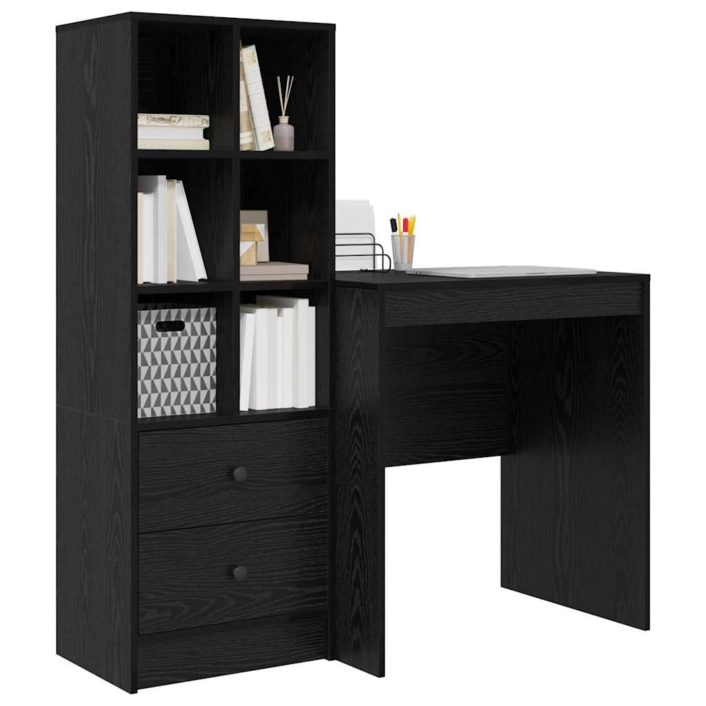 Schreibtisch mit Stauraum mit Regal 2 pcs Schwarz Eichen-Optik