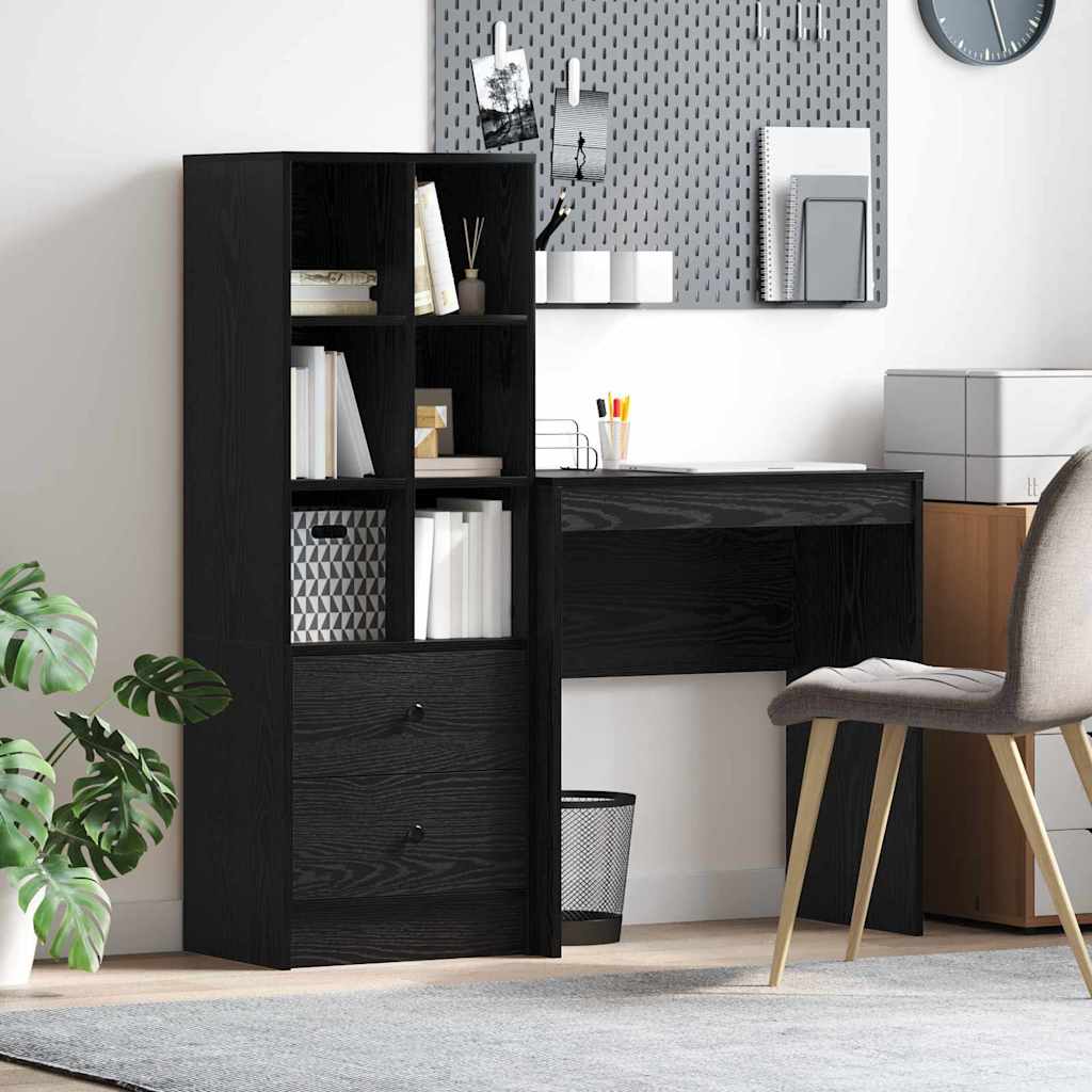 Schreibtisch mit Stauraum mit Regal 2 pcs Schwarz Eichen-Optik