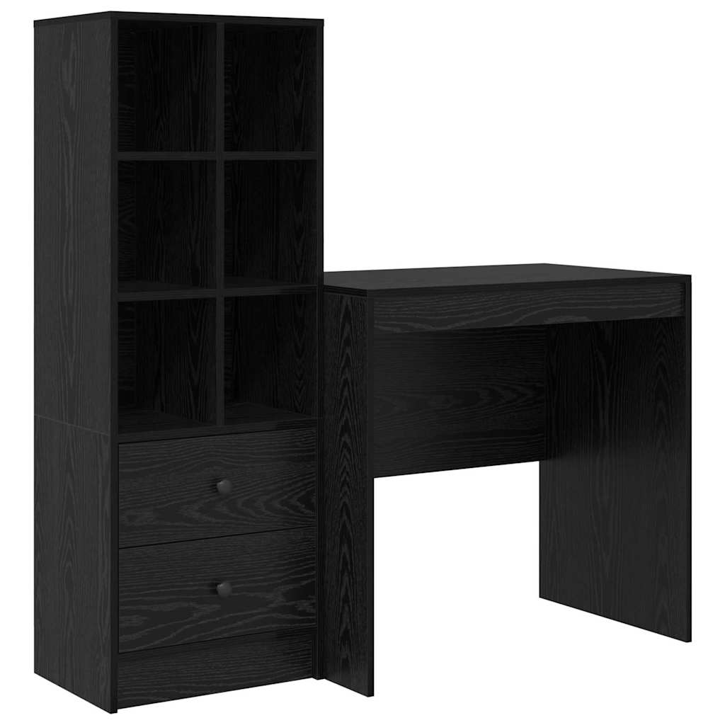 Schreibtisch mit Stauraum mit Regal 2 pcs Schwarz Eichen-Optik