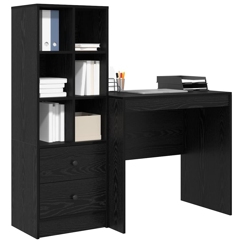 Schreibtisch mit Stauraum mit Regal 2 pcs Schwarz Eichen-Optik