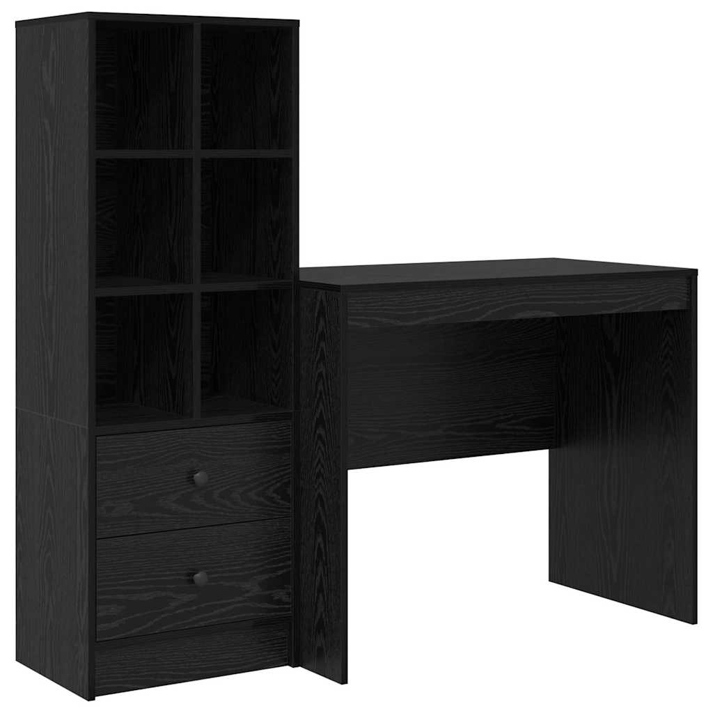 Schreibtisch mit Stauraum mit Regal 2 pcs Schwarz Eichen-Optik