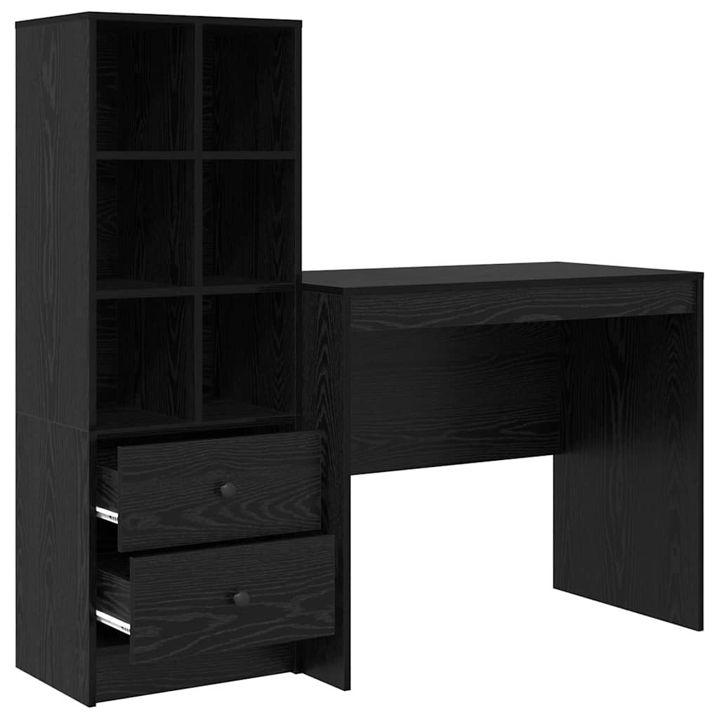 Schreibtisch mit Stauraum mit Regal 2 pcs Schwarz Eichen-Optik