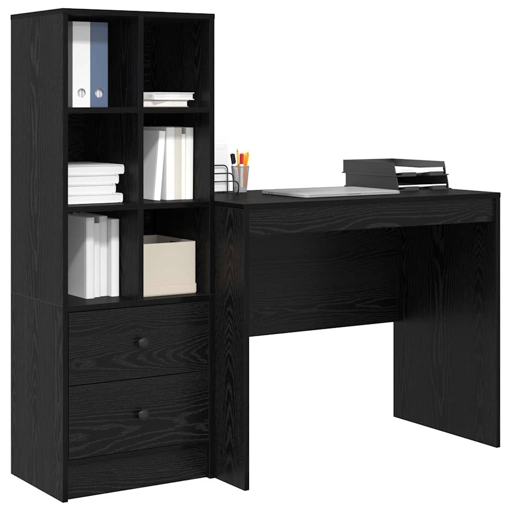 Schreibtisch mit Stauraum mit Regal 2 pcs Schwarz Eichen-Optik