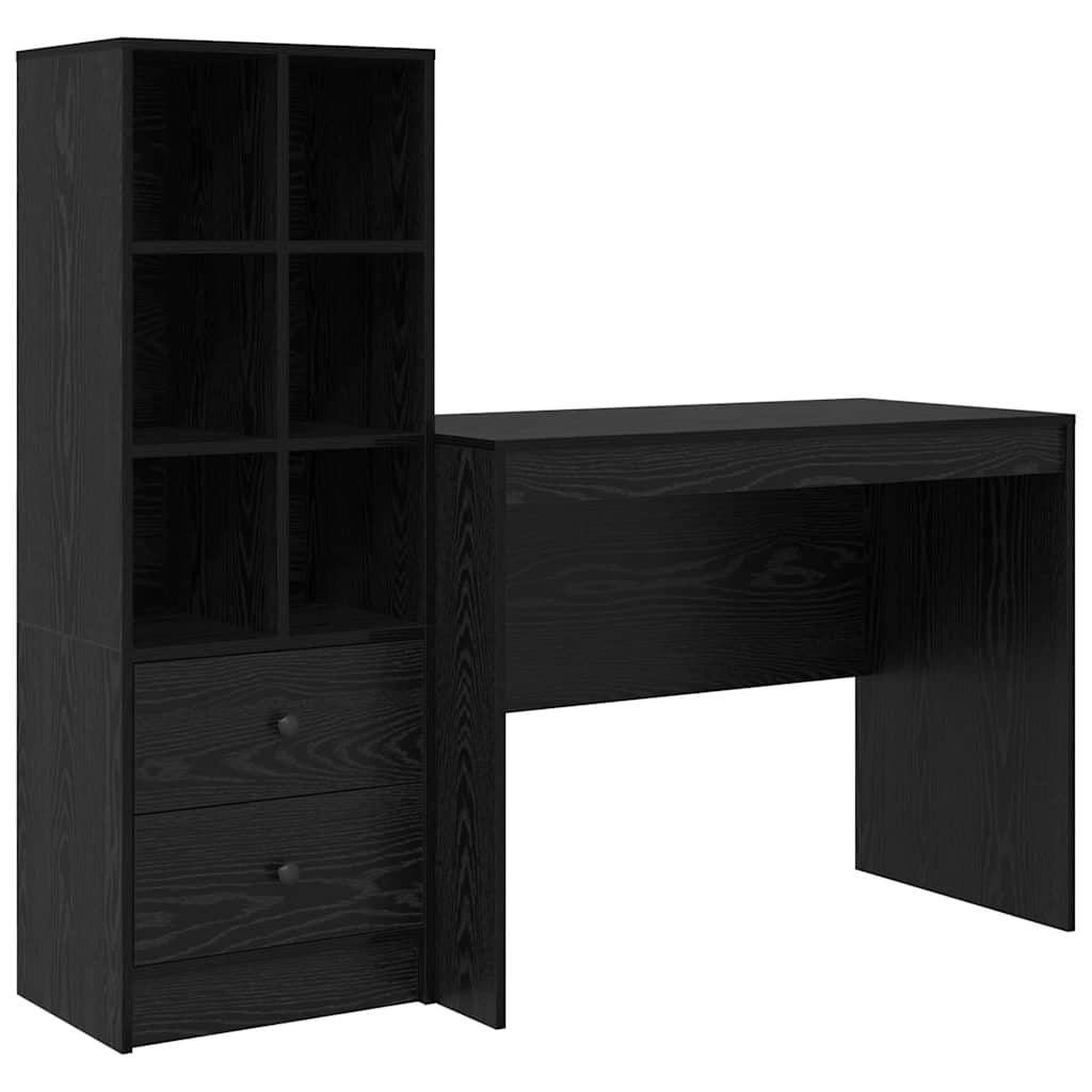 Schreibtisch mit Stauraum mit Regal 2 pcs Schwarz Eichen-Optik